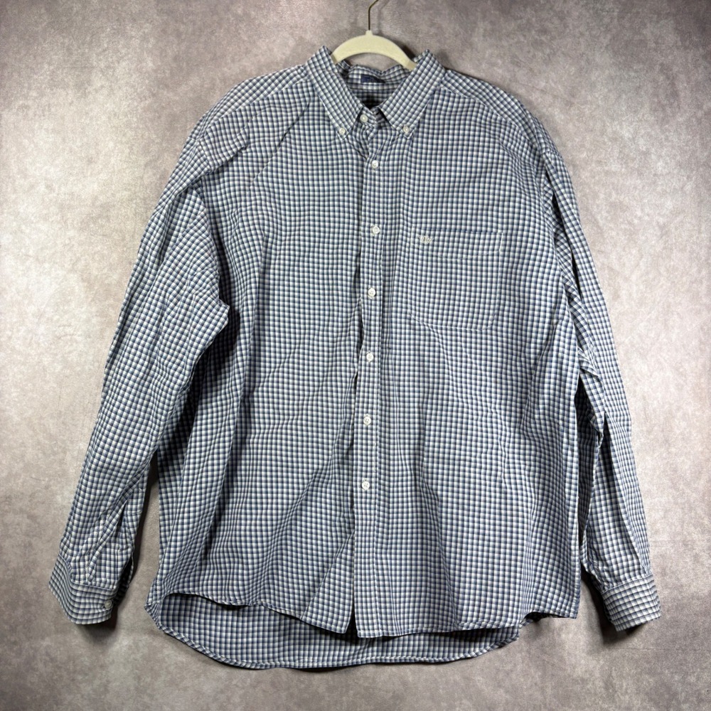 Vintage Dockers Button Down Shirt Mens Size XXL Blue Gingham Plaid Cotton Casual